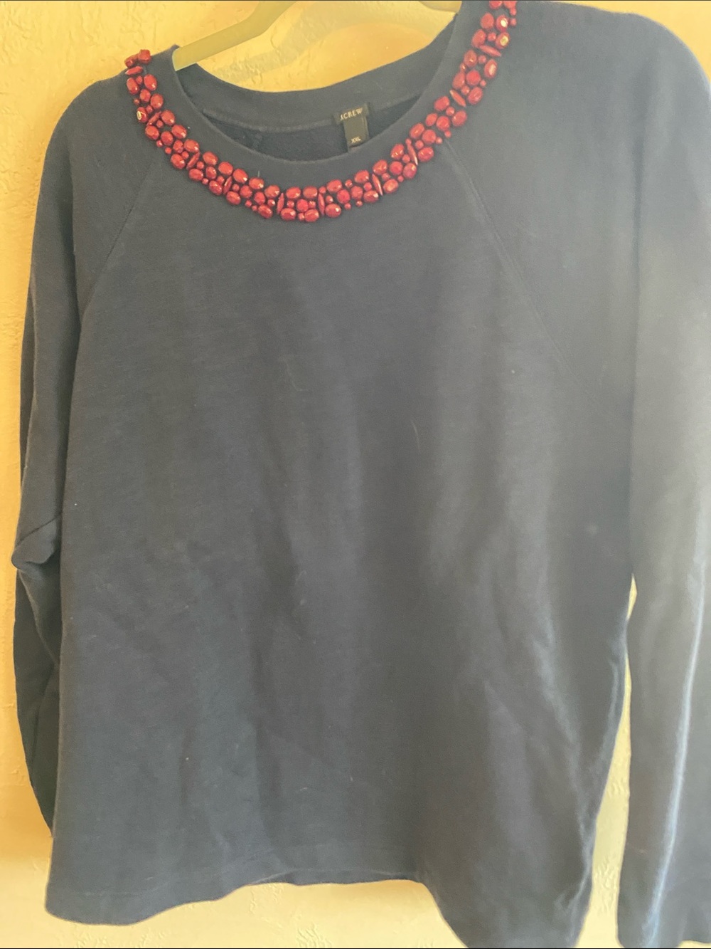 J. Crew Navy Sweatshirt with Red Beaded Neckline